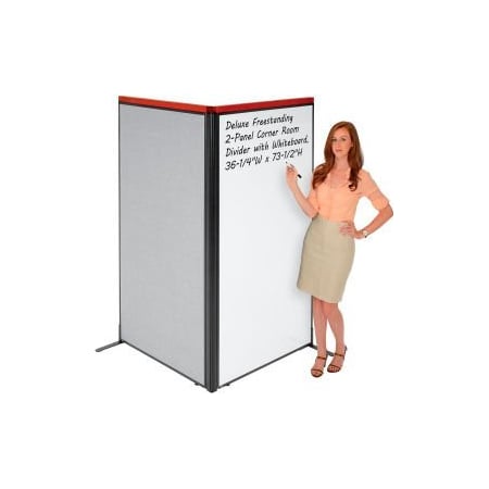 Global Equipment Interion    Deluxe Freestanding 2-Panel Corner Room Divider w/Whiteboard 36-1/4"W x 73-1/2"H Gray 695164GY